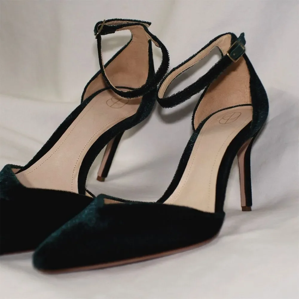 Porte & Paire Green Velvet Cutout Accent D'Orsay Pumps Heels Straps Size US 8